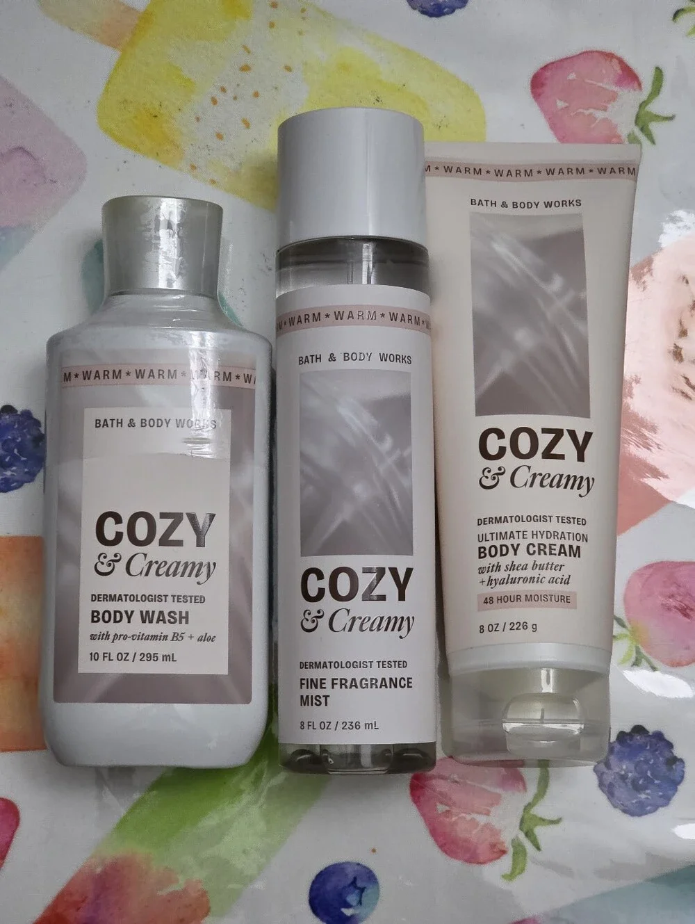 Bath Body Works Cozy & Creamy Body Wash, Mist & Body Cream 3 Piece Set New RARE